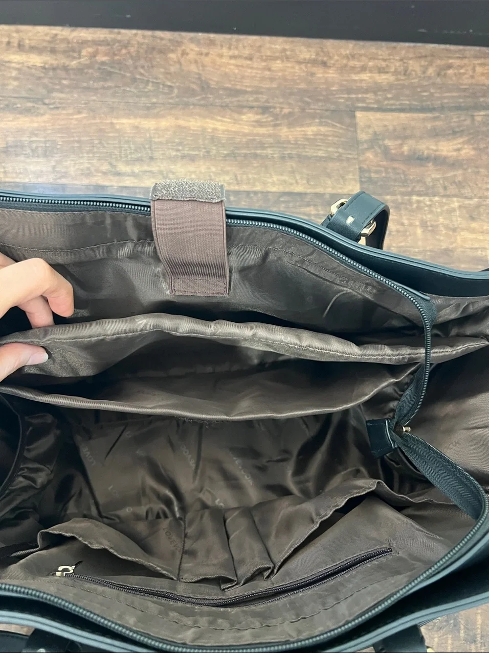 Black Leather Women’s Laptop Bag with Gold Accents